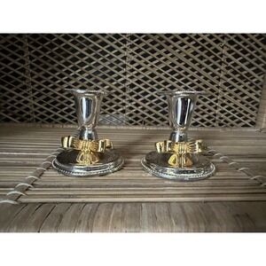 Silver Gold Tone Bow Candlestick Holders Set Of Two